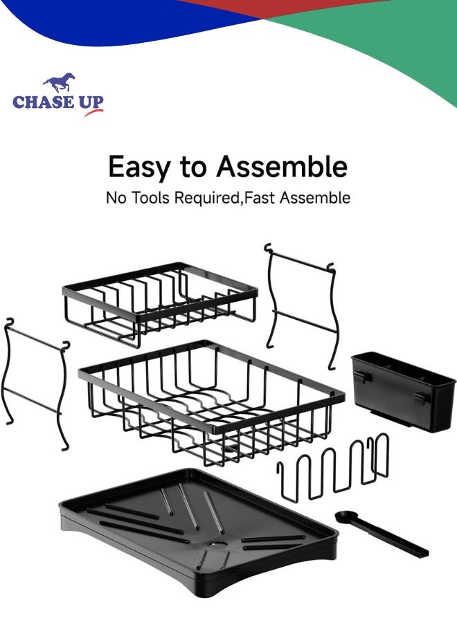 Chase Up Dish Drying Rack，Durable, Rust-Proof Large 2 Tier Dish Racks for Kitchen Counter, Stainless Steel Kitchen Dish Drying stand,Detachable Capacity Dish Drainer Organizer with Cutlery & Cup Holder - Image 2