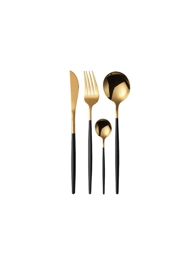 wowofa 24-piece tableware set, black/gold, featuring knives, forks, spoons, and a frosted finish