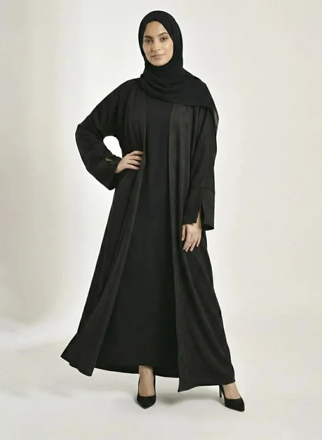 lamha abaya Black winter abaya made of suede fabric