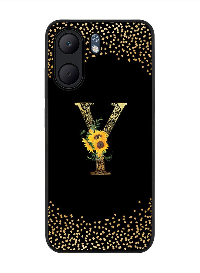 Stylizedd For Oppo A5x 5G / A5x 4G Case,Slim fit Camera Protection, Shockproof Thin Phone cover  - Custom Floral Monogram - Y ( Black )