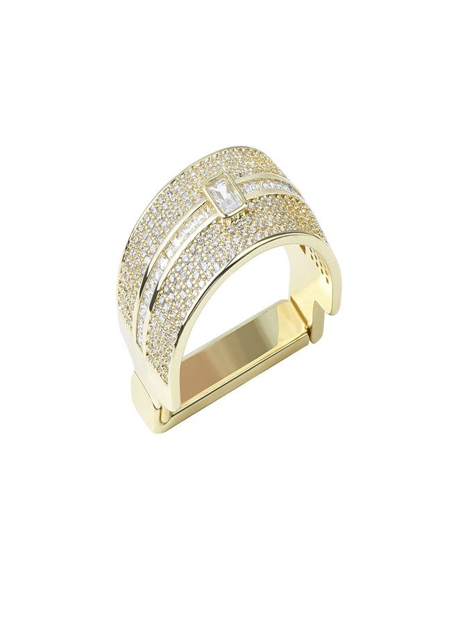 VVCome Men's Micro Pave Cubic Zirconia Tie Clips Tie Holder Crystal Necktie Ring Tie Tacks Accessories for Wedding Business (Gold Clear) - Image 1