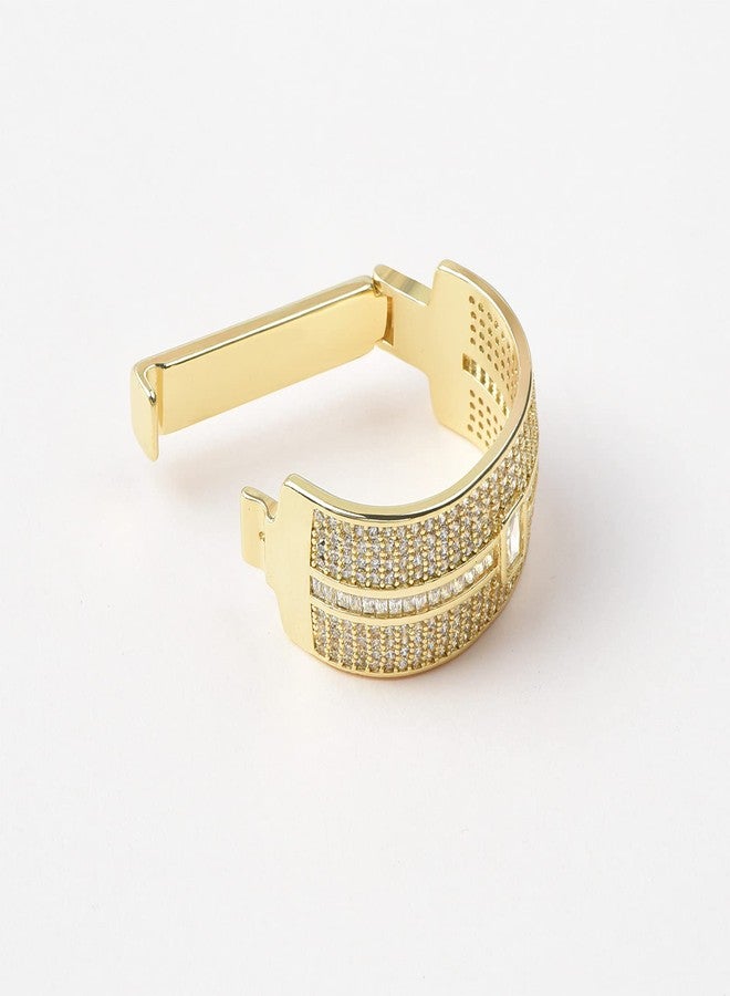 VVCome Men's Micro Pave Cubic Zirconia Tie Clips Tie Holder Crystal Necktie Ring Tie Tacks Accessories for Wedding Business (Gold Clear) - Image 4