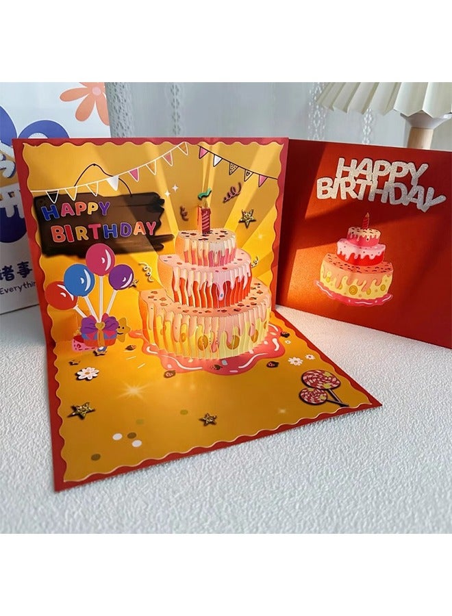 3D Birthday Cards with Play Music Warm LED Light Strawberry Birthday Cake Pop Up Card Happy Birthday Card Gift for Women, Men, Mom, Grandma - Image 3