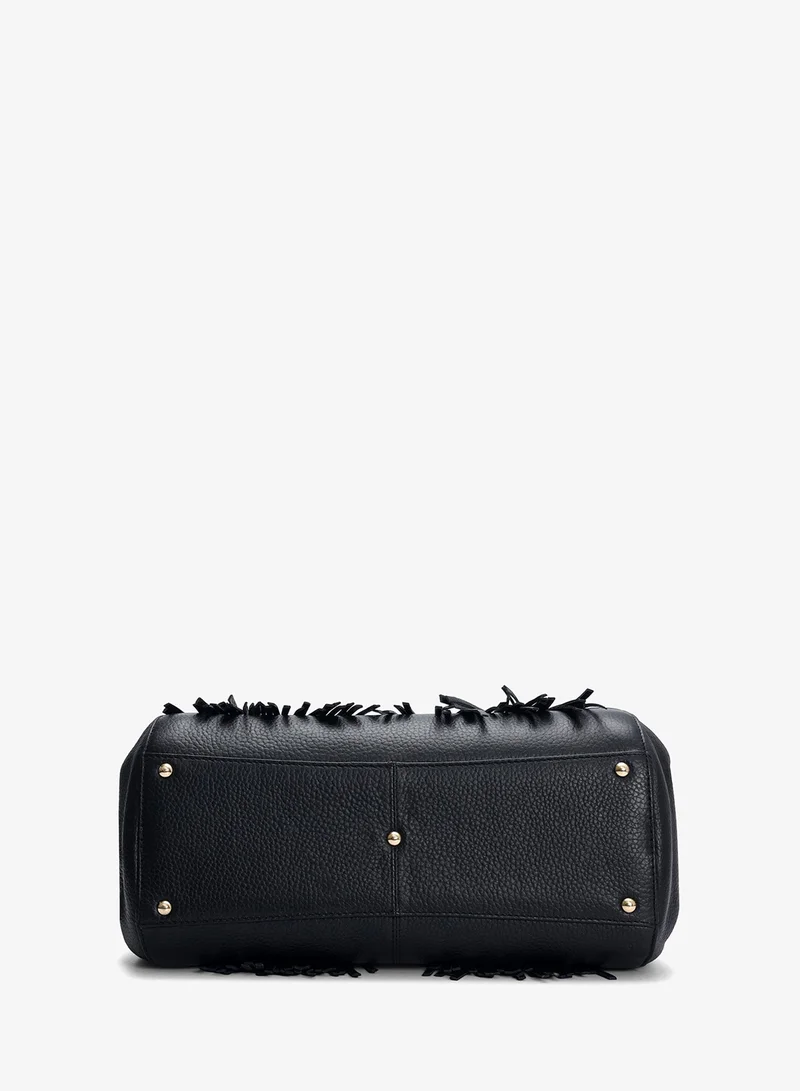 Da Milano Black Medium Wax Leather Satchel - Black for Women | Best Price UAE