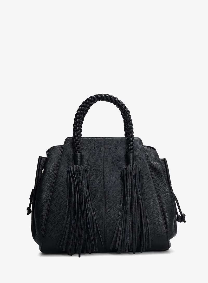 Da Milano Black Medium Wax Leather Satchel - Black for Women | Best Price UAE