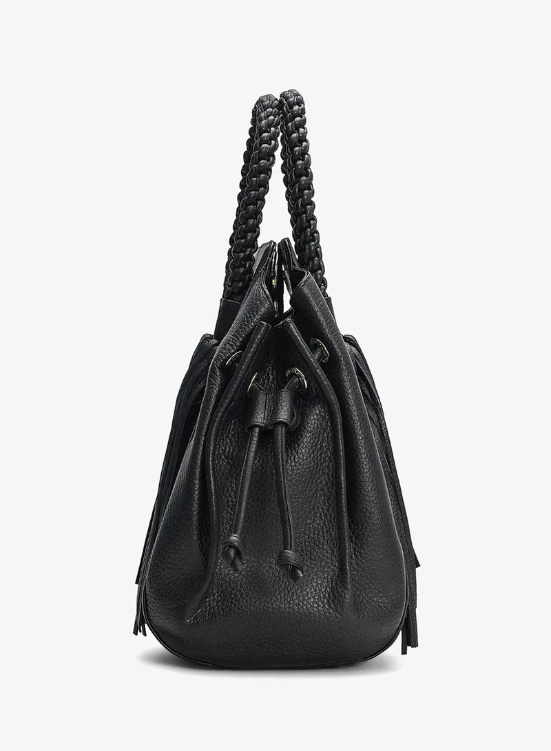 Da Milano Black Medium Wax Leather Satchel - Black for Women | Best Price UAE