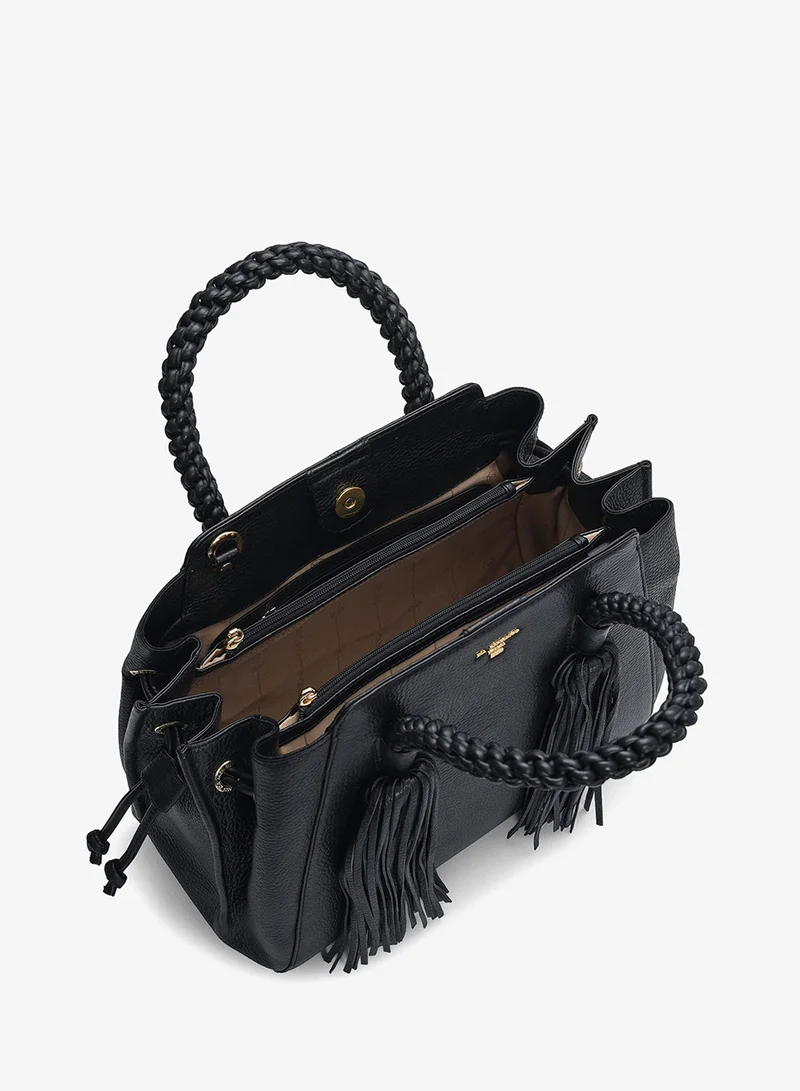 Da Milano Black Medium Wax Leather Satchel - Black for Women | Best Price UAE