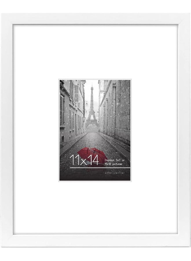 Americanflat 11x14 Picture Frame with ShatterResistant Glass  Use as 5x7 Frame with Mat or Display 11x14 Photo Without Mat  Signature Collection  Picture Frames for Wall Display  White - Image 2