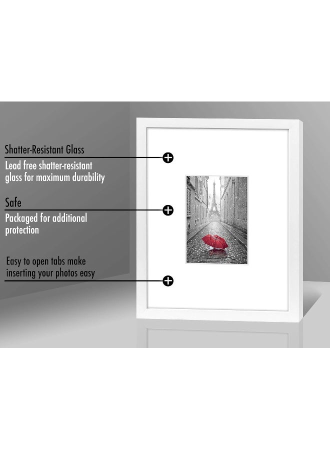 Americanflat 11x14 Picture Frame with ShatterResistant Glass  Use as 5x7 Frame with Mat or Display 11x14 Photo Without Mat  Signature Collection  Picture Frames for Wall Display  White - Image 3