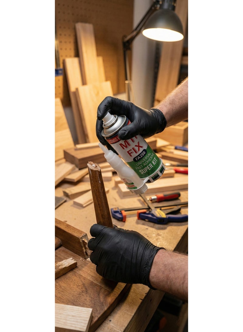 MTIFIX Universal Fast Adhesive with Activator – FA258 | High-Strength MDF Glue for Wood, Metal, Glass, Plastic & Rubber – Dual Pack (Glue + Activator Spray) - Image 4