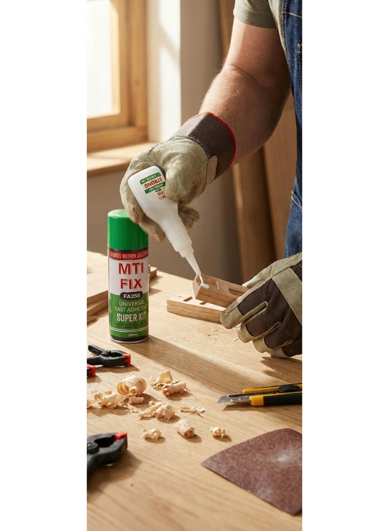 MTIFIX Universal Fast Adhesive with Activator – FA258 | High-Strength MDF Glue for Wood, Metal, Glass, Plastic & Rubber – Dual Pack (Glue + Activator Spray) - Image 5