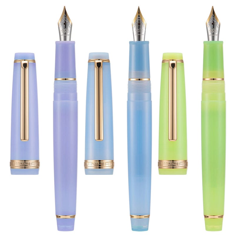Lanxivi 3 Jinhao 82 Fountain Pen Transparent Purple, Blue and Green Acrylic, Medium Point Gold Trim with Converter Set - Image 1