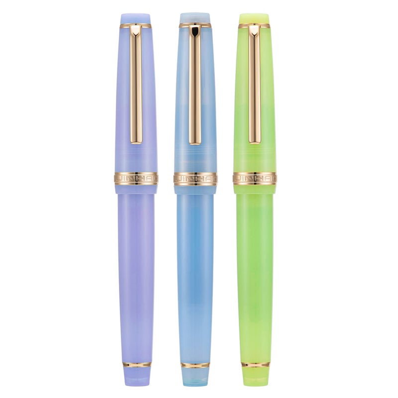 Lanxivi 3 Jinhao 82 Fountain Pen Transparent Purple, Blue and Green Acrylic, Medium Point Gold Trim with Converter Set - Image 2