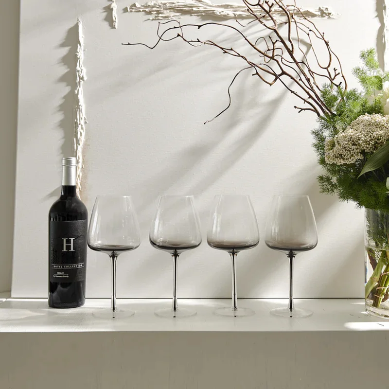 Hotel Collection Hotel Collection Smoke Stem Red Wine Glasses | Stylish Tinted Long Stem Wine Glasses with A Wide Mouth for Enhancing the Body, Flavor, and Aroma of Red Wine | 4 Glasses