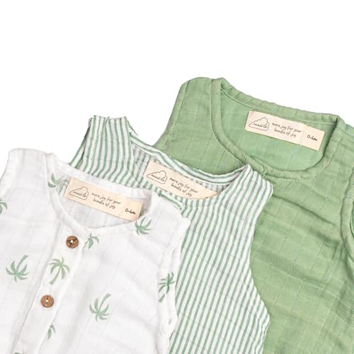 Masilo 100% Organic Cotton Baby Romper Multipack/Set of 3 Infant Wear/Soft and Comfortable Newborn Clothing/Print, Solid and Striped Front Buttoned Bodysuit/Onesies for 0-6 Months - Palm - Image 3