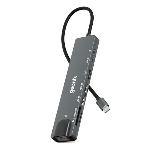 Geonix Befit CH8, 8 in 1 Muliport Adapter USB C Hub with 4K HDMI, USB C 100W PD Port, USB C Port, USB A 3.0, USB A 2.0, RJ45 Ethernet, SD, Micro sd Card Reader - Image 1