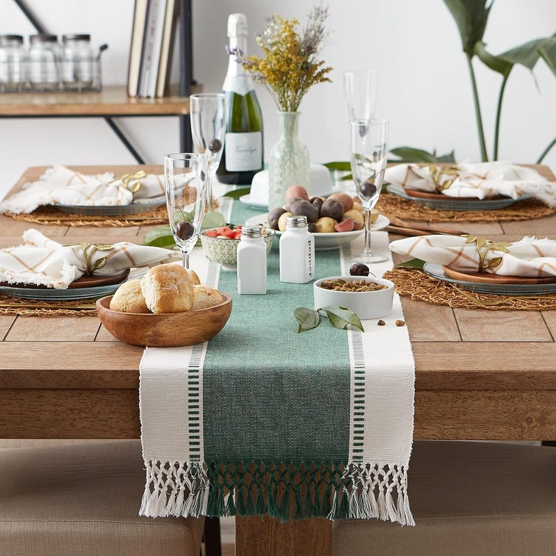DII Dobby Stripe Woven Table Runner, 13x72 (13x77.5, Fringe Included), Dark Green - Image 4