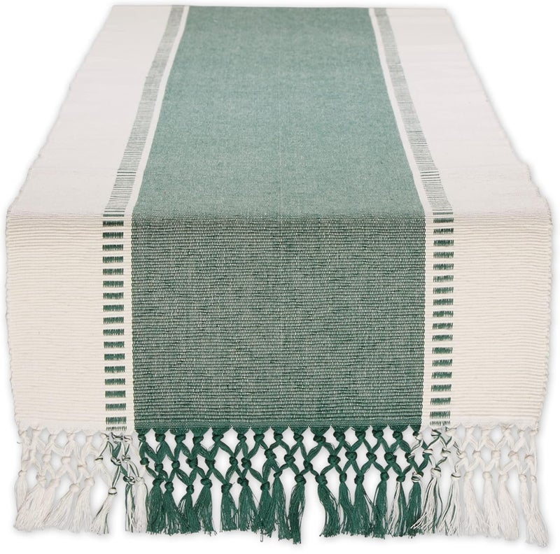 DII Dobby Stripe Woven Table Runner, 13x72 (13x77.5, Fringe Included), Dark Green - Image 1