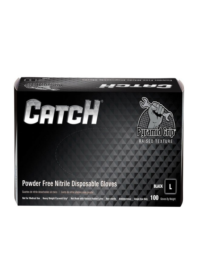 Proworks CATCH GL-NT107BKFL 9 mil Powder-Free Nitrile Gloves, Raised Pyramid Grip, Black, Large, Box of 100 - Image 1