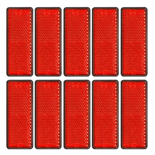 Yinaolan 10 Pack Red Self Adhesive Rectangle Reflectors E11 Approval Road Safety Stickon Rear Reflectors for Mailboxes Driveway Trailer Caravan Truck Lorry or Agricultural Machines Tunnels - Image 1