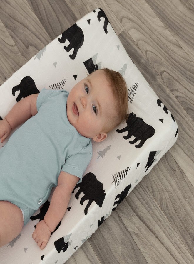 Pondering Pine Organic Baby Changing Pad Cover - Muslin Fitted Changing Pad Cover for Boys - Soft and Breathable, Baby Bear Woodland, 16”x32” - Image 2