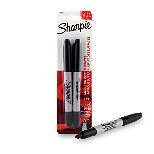 SHARPIE Twin Tip Black Permanent Marker |Suitable for Multipurpose Usage| Smudge Free | Office Stationery Items | Pack of 2 - Image 1
