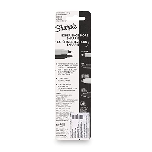 SHARPIE Twin Tip Black Permanent Marker |Suitable for Multipurpose Usage| Smudge Free | Office Stationery Items | Pack of 2 - Image 2