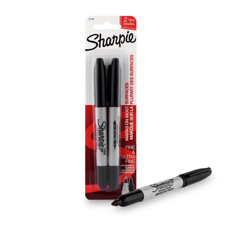 SHARPIE Twin Tip Black Permanent Marker |Suitable for Multipurpose Usage| Smudge Free | Office Stationery Items | Pack of 2 - Image 3