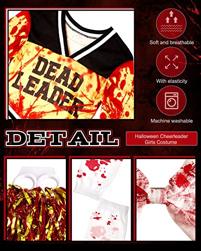Jecery Zombie Cheerleader Costume Women Halloween Cheerleader Costume Metallic Foil Cheer Pom Poms Socks Bloody Bow CosplayMedium - Image 3