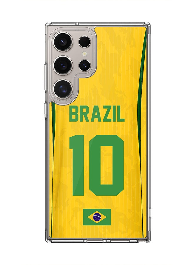 Stylizedd Classic Clear Case for Samsung Galaxy S23 Ultra , Hybrid Soft Case Flexible Edges Anti Drop TPU PC Gel Thin Transparent Cover [ Designed for Samsung Galaxy S23 Ultra ] - Football Team Brazil