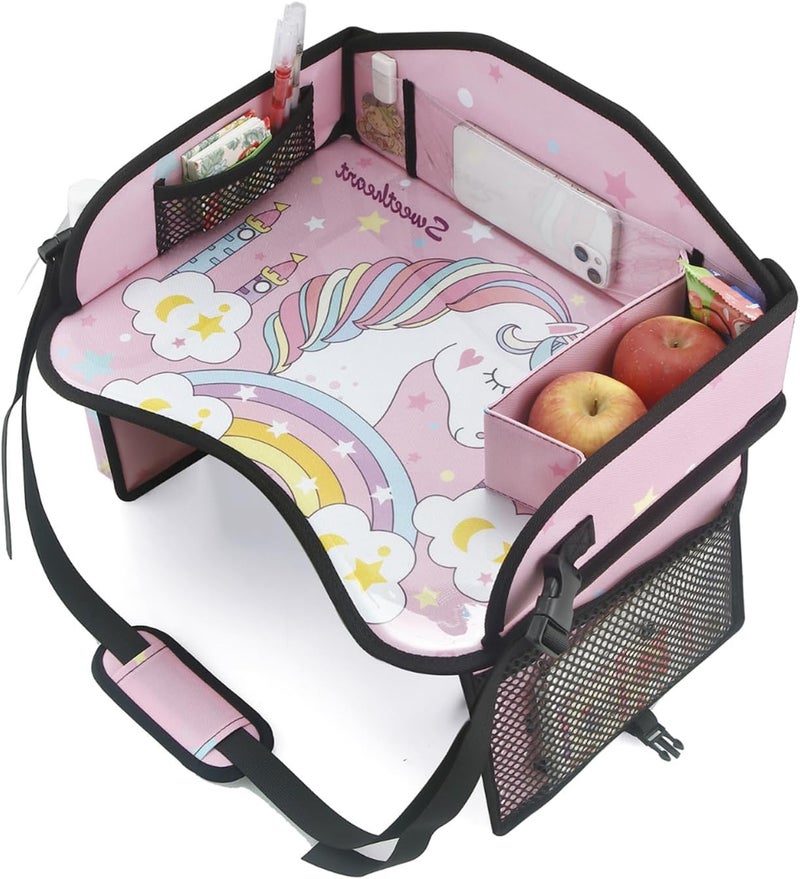 PandaEar Kids Travel Tray for Car Seat Unicorn Lap Tray for Girls with Tablet Holder Snack Storage  Cup Holder Road Trip Table for Toddler Activities Drawing - Image 1