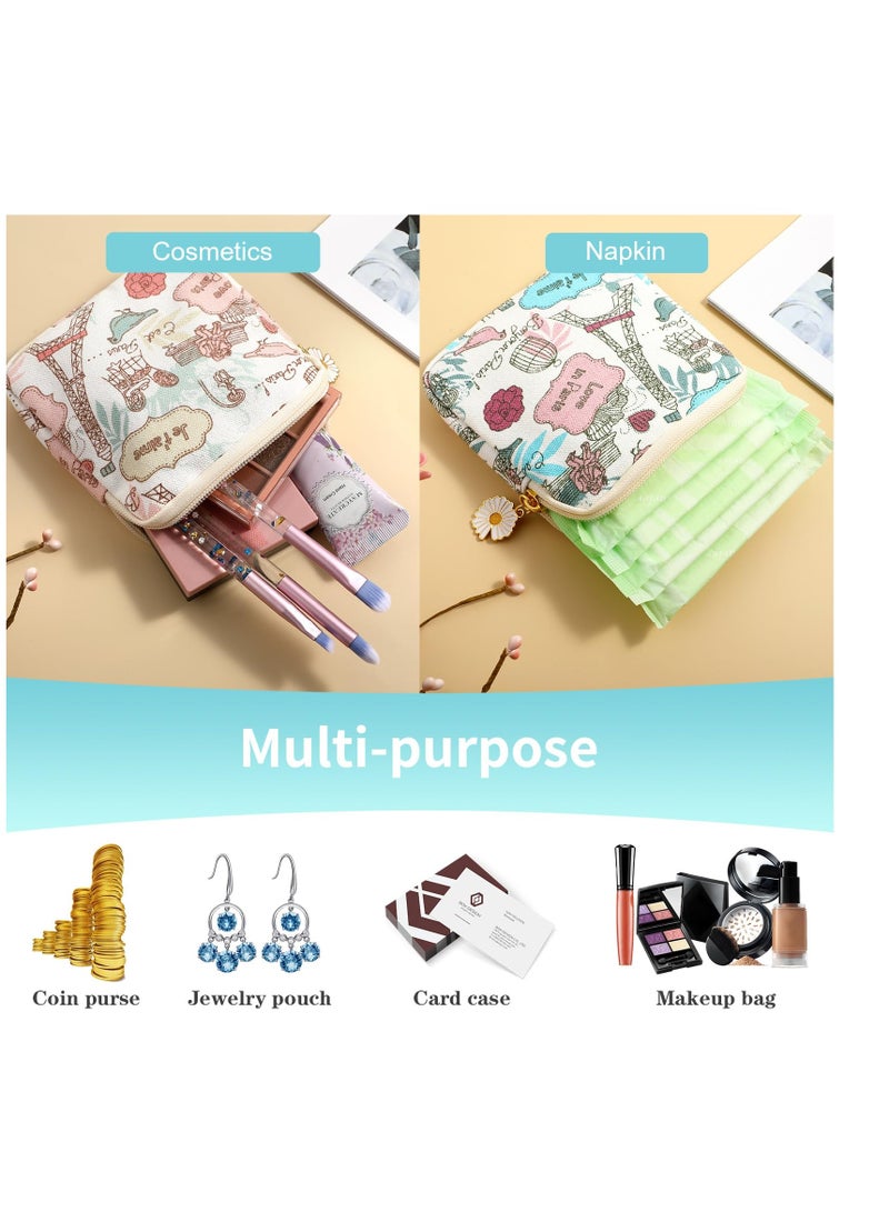 Excefore 2 Pack Portable Sanitary Napkin Storage Bag, Pouch Tampon Pantyliners Menstrual Purse Daisy Zipper, Suitable for Feminine Products Gifts (Tower) - Image 5