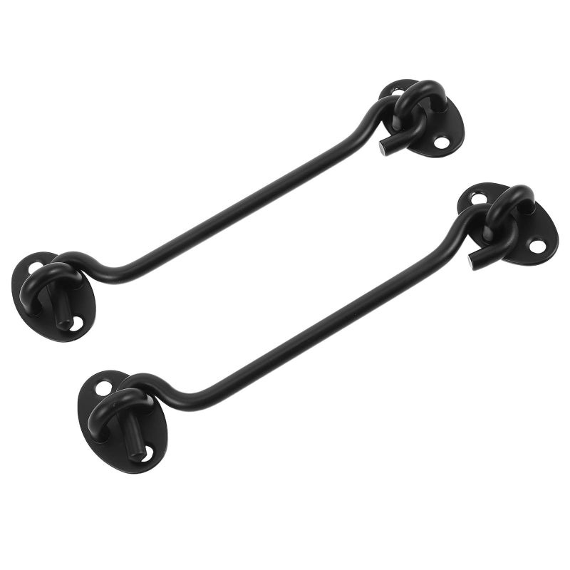 6 Inch Black Stainless Steel Window Door Hook Latch Windproof Sliding Gate Lock 2pcs - Image 2