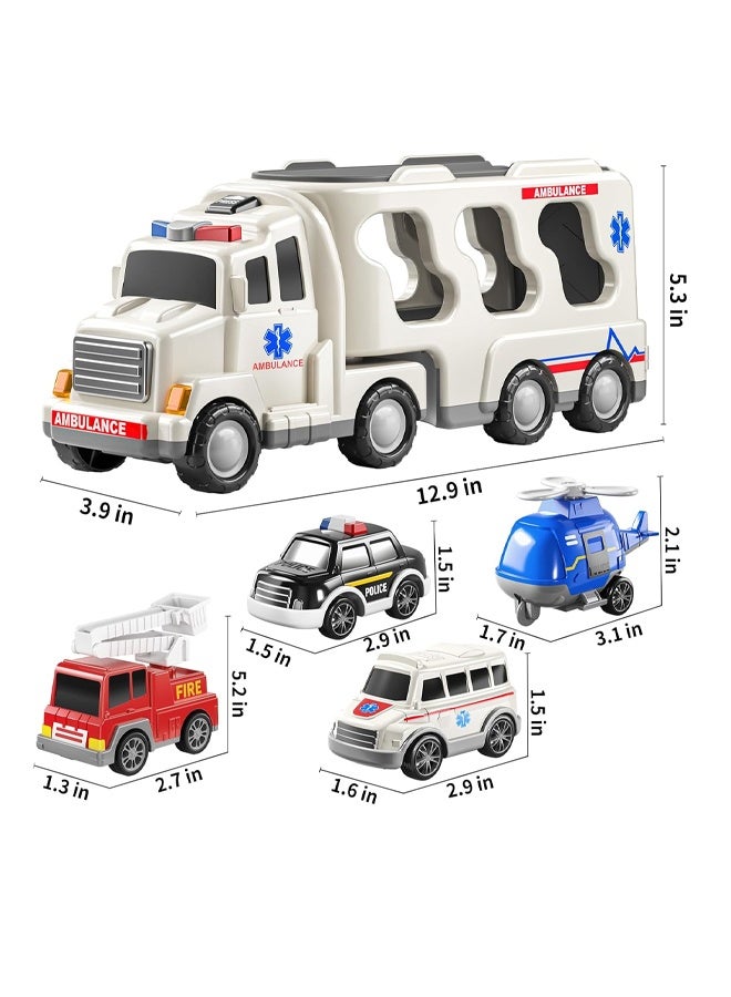 5 حزمة سيارة إسعاف مركبة طفل صغير ل 3 4 5 أولاد يبلغ من العمر 6 سنوات ، والسيارات التي تعمل بالاحتكاك مع طائرة هليكوبتر ، وسيارة الشرطة ، وشاحنة الإطفاء ، وسيارة الإسعاف ، وهدايا عيد ميلاد للفتيات 3-9 - Image 2