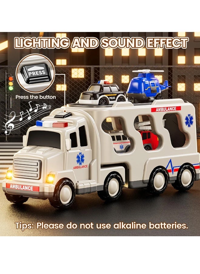 5 حزمة سيارة إسعاف مركبة طفل صغير ل 3 4 5 أولاد يبلغ من العمر 6 سنوات ، والسيارات التي تعمل بالاحتكاك مع طائرة هليكوبتر ، وسيارة الشرطة ، وشاحنة الإطفاء ، وسيارة الإسعاف ، وهدايا عيد ميلاد للفتيات 3-9 - Image 3