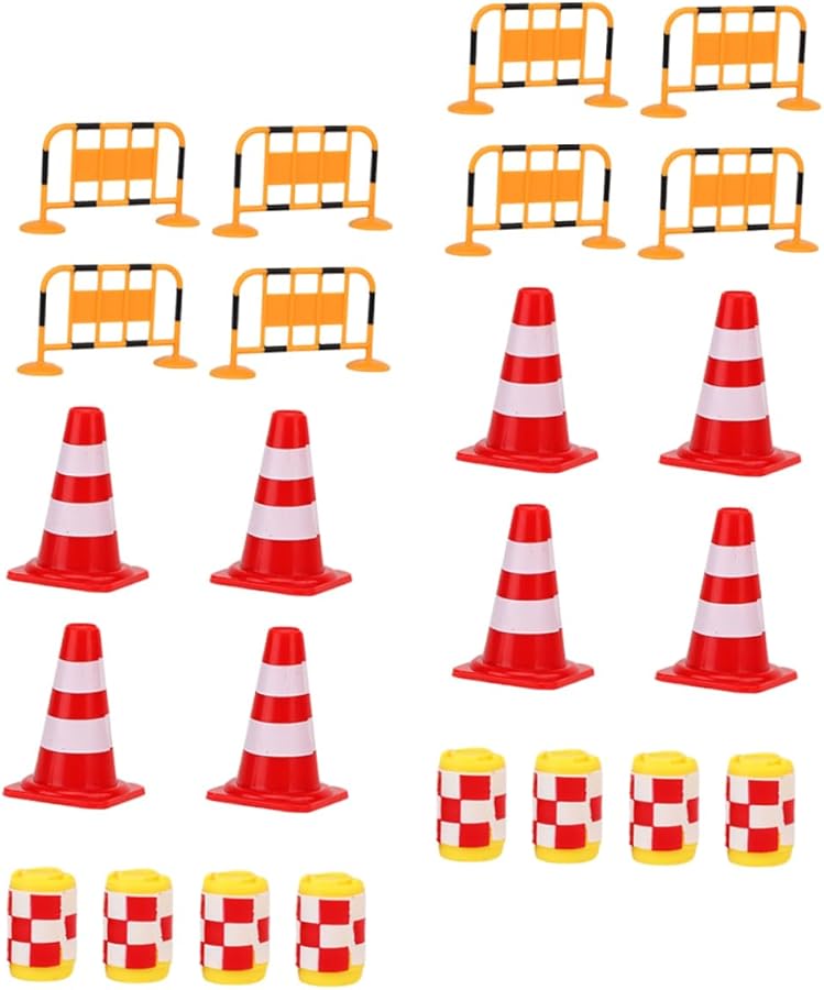 24Pcs Traffic Cones And Safety Barrels Educational Play Set For Kids Red Orange Yellow - Image 1