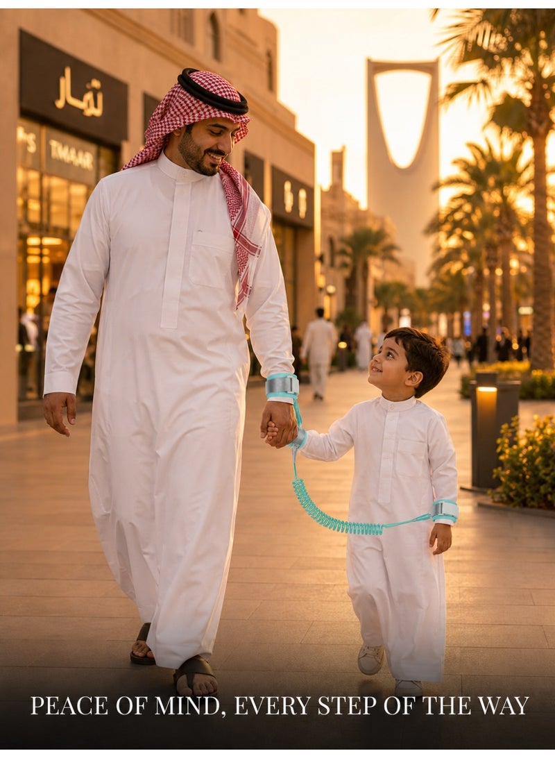 إميكسي حزام أمان للأطفال لمنع الضياع، حزام معصم بطول 2 متر، مزود بمشبك مزود بمستشعر، لون أخضر فاتح – وصلة معصم لمنع الضياع، حزام أمان للأطفال الصغار، مصنوع من مادة البولي يوريثان المتينة، مزود بمشبك فردي - Image 2