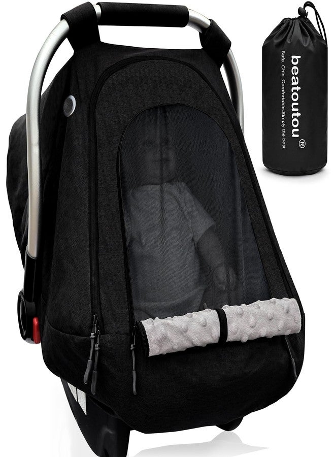 beatoutou Baby Car Seat Cover,Patented Waterproof Baby Car Seat Cover for Boys & Girls,Infant Car Seat Cover Canopy for Girls,Windproof Car Seat Canopy for Boys, Keeps Babies Warm and Cozy (Black) - Image 1