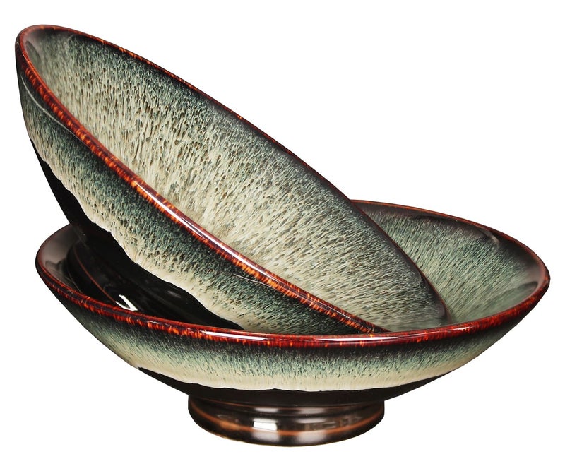 jinsongdafa jinsongdafa Ceramic Japanese Ramen Noodle Soup Bowl Set of 2 For Ramen PhoSoupSalad pasta Asian DishesUdon noodlesChinese Large Ramen Bowl  Microwave dishwasher oven safe Black 104 Inch 