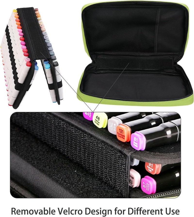 BOMKEE 60 Marker Organizer Case, Large 60 Marker Case, Large Capacity Marker Storage Case, Pen Case, Pencil Case with Carry Handle, green, 33.98 cm x 19.71 cm x 7.98 cm, Shopping Bag - Image 2