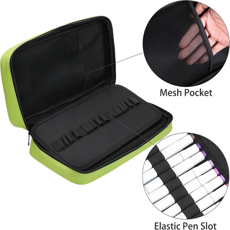 BOMKEE 60 Marker Organizer Case, Large 60 Marker Case, Large Capacity Marker Storage Case, Pen Case, Pencil Case with Carry Handle, green, 33.98 cm x 19.71 cm x 7.98 cm, Shopping Bag - Image 3