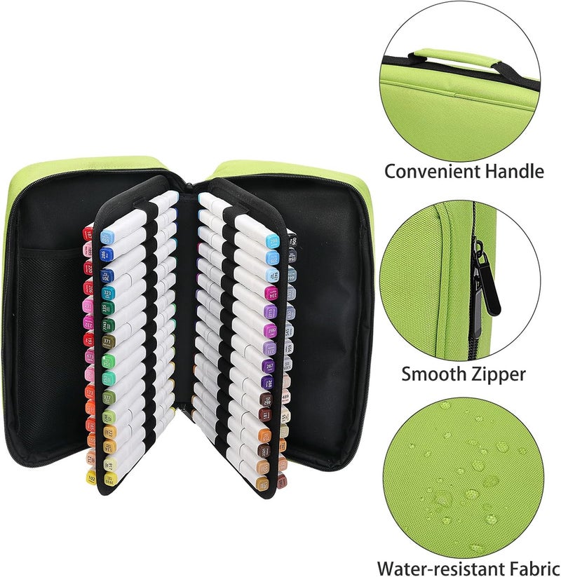 BOMKEE 60 Marker Organizer Case, Large 60 Marker Case, Large Capacity Marker Storage Case, Pen Case, Pencil Case with Carry Handle, green, 33.98 cm x 19.71 cm x 7.98 cm, Shopping Bag - Image 4