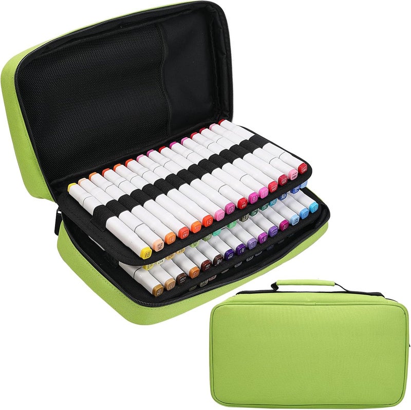 BOMKEE 60 Marker Organizer Case, Large 60 Marker Case, Large Capacity Marker Storage Case, Pen Case, Pencil Case with Carry Handle, green, 33.98 cm x 19.71 cm x 7.98 cm, Shopping Bag - Image 1