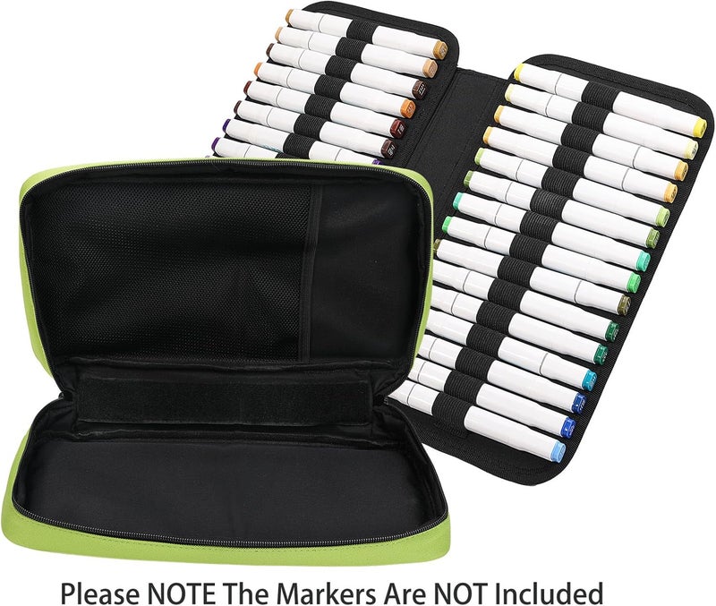 BOMKEE 60 Marker Organizer Case, Large 60 Marker Case, Large Capacity Marker Storage Case, Pen Case, Pencil Case with Carry Handle, green, 33.98 cm x 19.71 cm x 7.98 cm, Shopping Bag - Image 5