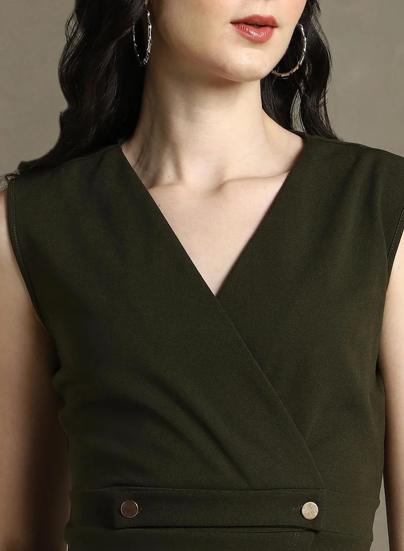 Dennis Lingo olive green Olive Wrap Front Dress for Women | Best Price UAE