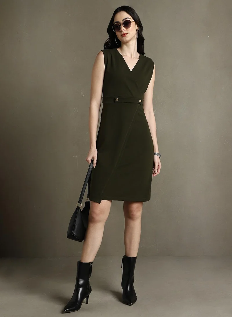Dennis Lingo olive green Olive Wrap Front Dress for Women | Best Price UAE