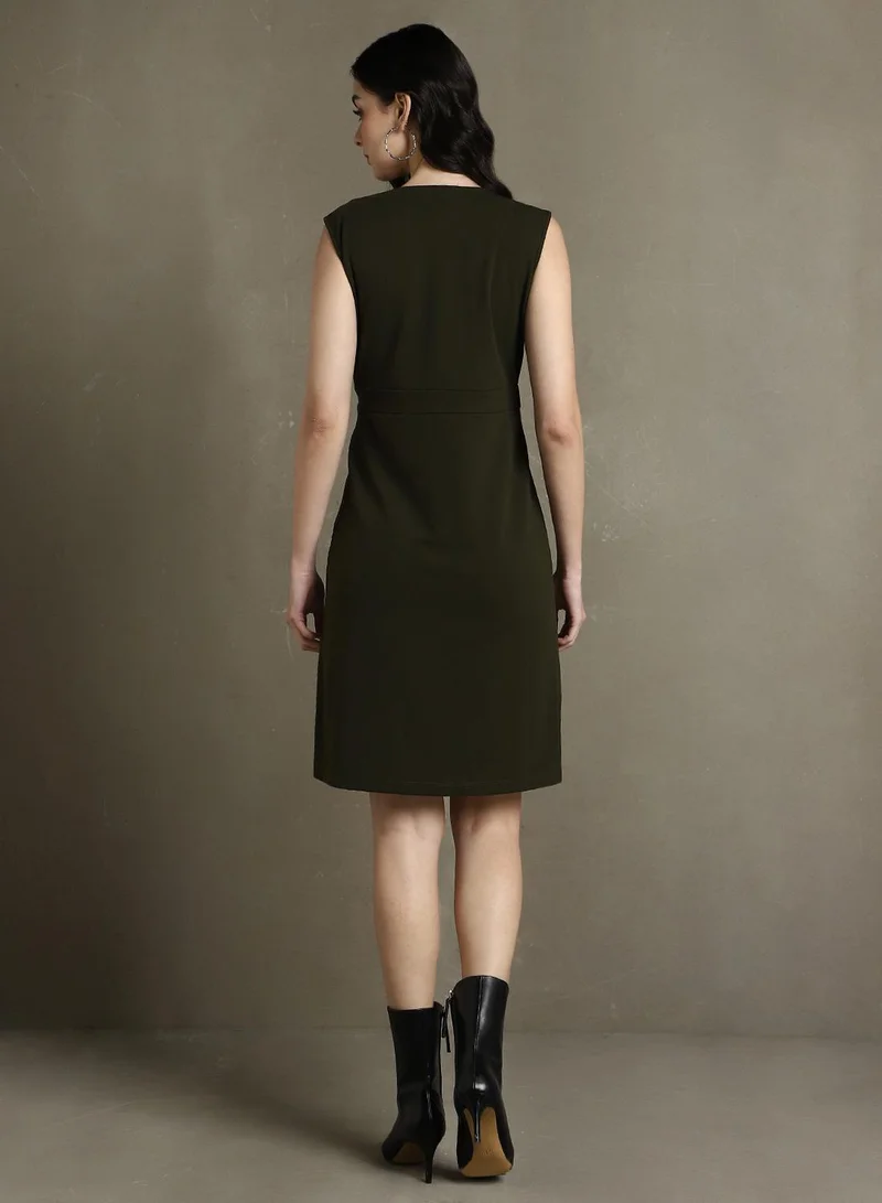 Dennis Lingo olive green Olive Wrap Front Dress for Women | Best Price UAE