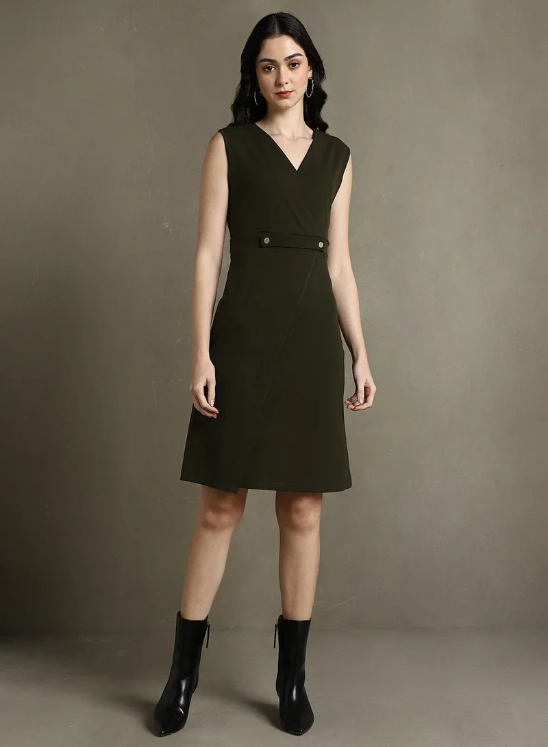 Dennis Lingo olive green Olive Wrap Front Dress for Women | Best Price UAE