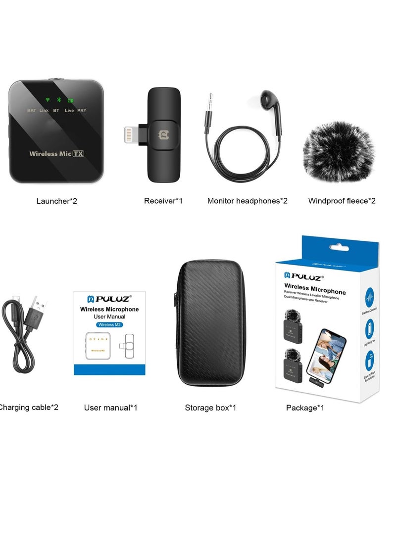 PULUZ - Professional Wireless Lavalier Microphone for iPhone 14 13 12 11, iPad, Cordless Omnidirectional Condenser Recording Mic for Video Recording, Live Streaming, Interview Podcast Vlog YouTube Tiktok - Image 1