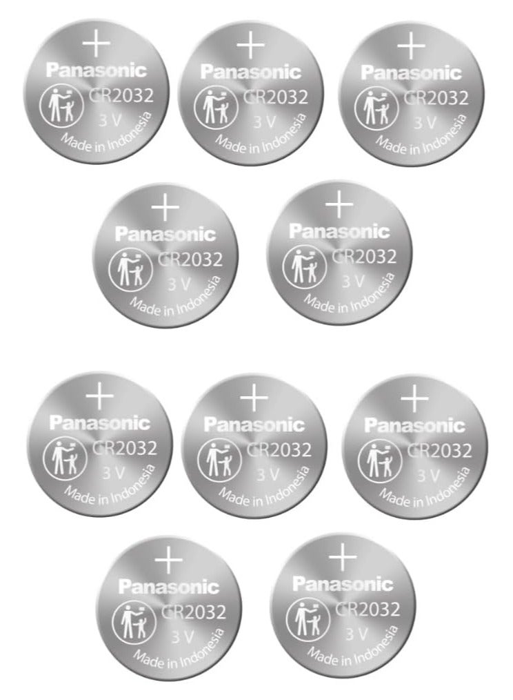 Panasonic 10-Pieces Panasonic CR2032 Lithium 3V Indonesia Batteries